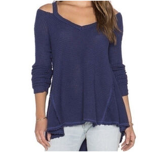 Free People Cold Shoulder Thermal Waffle Knit Slouchy Oversized Ivory Long Sl